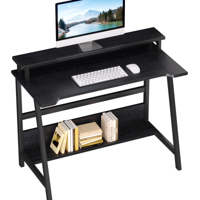 31.4 Inch Compact Computer Desk for Small Spaces, Modern Writing Table with Monitor Shelf Storage, Space-Saving Laptop Desk for Home Office & Gaming Room - black