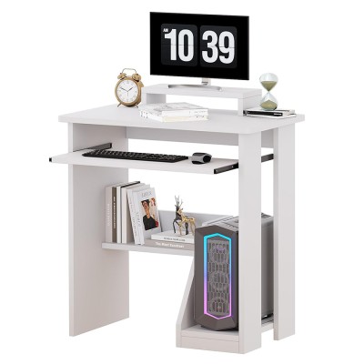29.5 Inch Small Computer Desk for Small Spaces, Computer Desk with Storage, Computer Desk with Shelves and Keyboard Tray, Home Office Study Computer Desk with Monitor Stand - White