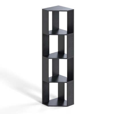 4-tier Corner Storage Cabinet, 50.2 Inches Tall, Freestanding Bookcase, Open Pentagonal Bookshelf, Storage Display Rack, 90-degree Corner Book Organizer, For Living Room, Bedroom, Study, Hallway, And Office - Black