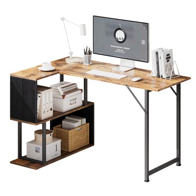 29.5-Inch L-Shaped Computer Desk with 2-Tier Storage Shelves & Metal Frame, Space-Saving Corner Desk for Home Office, Gaming, Study, Small Spaces - Modern Wooden Workstation for PC, Writing, Work, Stylish Dual Shelf Design - Brown