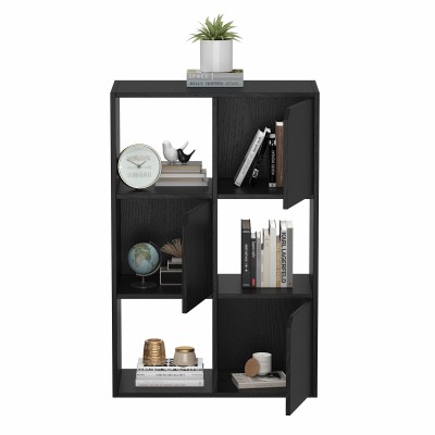 6 Cube Organizer Shelf Bookcase with Cabinet Door, tackable Wood Bookcase Fits Cubby Bins for Organization, 11-Inch Cube Storage Organizer Shelf for Bedroom - Black