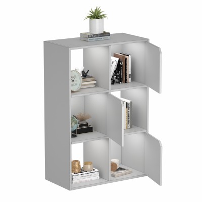 6 Cube Organizer Shelf Bookcase with Cabinet Door, tackable Wood Bookcase Fits Cubby Bins for Organization, 11-Inch Cube Storage Organizer Shelf for Bedroom - White