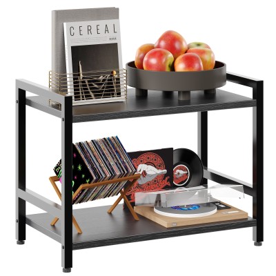 Office Shelves with Wood Bookcases, Small Bookshelf Storage Shelf with Metal Frame for Bedroom Home Office, Black - 2-tier