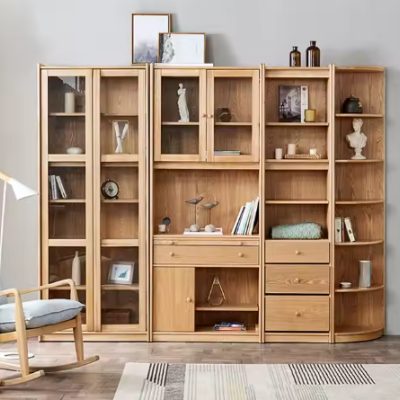 Custom OEM Bookcase Wooden Bookshelf File Cabinet With Glass Door