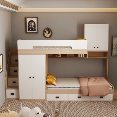 Bunk Bed for Small-Space Kids - High-Low Bunk Bed, Multi-Functional Bunk Bed with Desk and Wardrobe