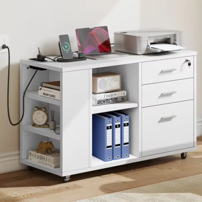 Floor-standing Lockable File Cabinet with Drawers | Movable Storage Archive Cabinet | Wooden Office Desk
