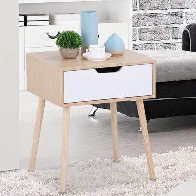 Side End Table Nightstand with Drawer  Wooden Nightstand Table